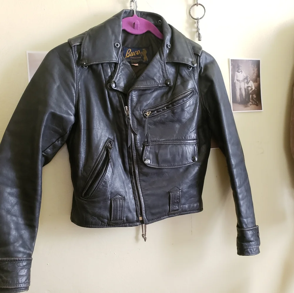 1950s Horsehide Leather Jacket Moto Biker XXS